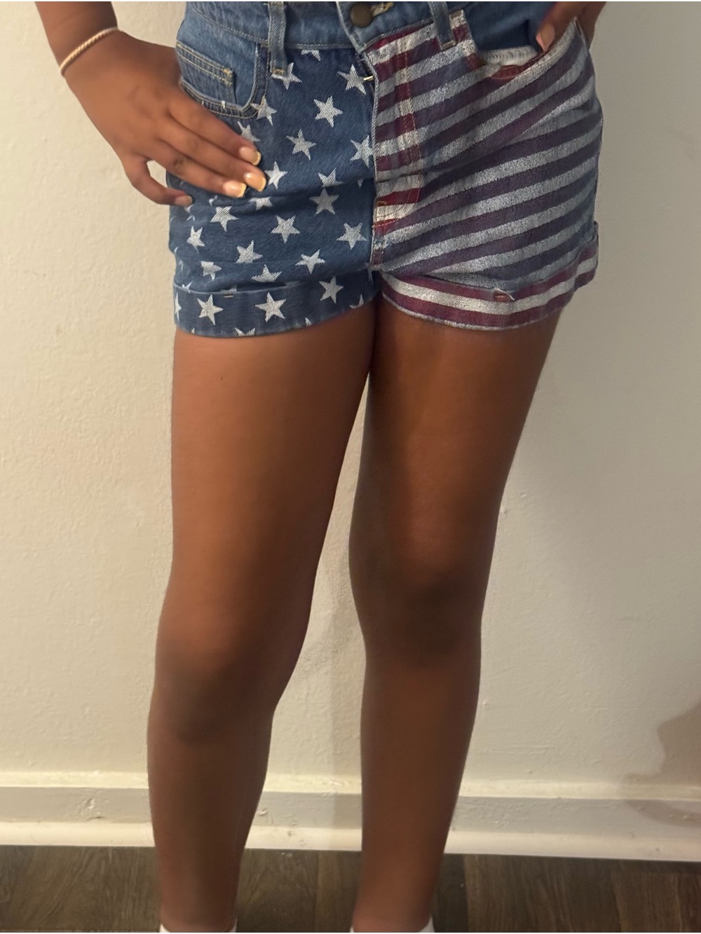 American Apparel Patriotic Star & Stripe Denim Shorts in Blue and Red